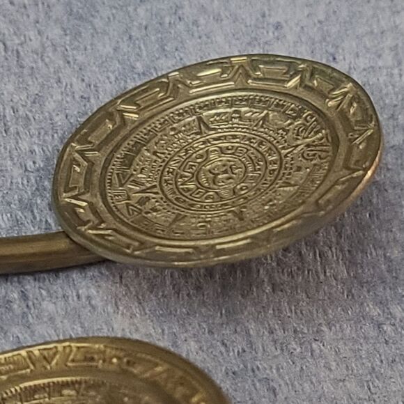 Vintage  Alpaca Silver Mayan Calendar Yerba Mate Set of 4 Straw/Spoons J1-35 - Picture 6 of 8